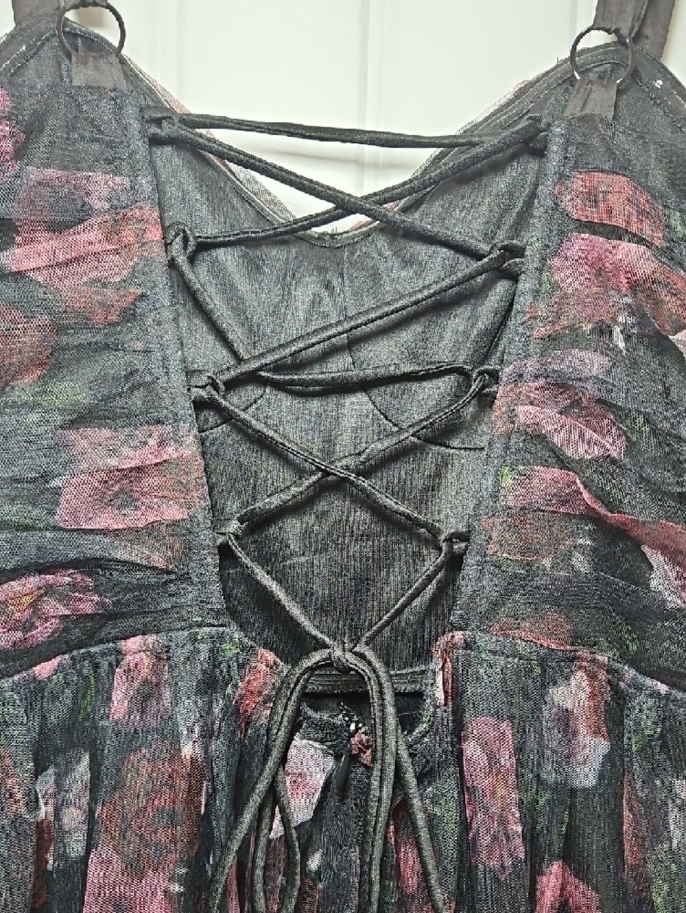 Lulus Sentimental Charisma Black Floral Mesh Tiered Midi Dress New - Picture 9 of 12